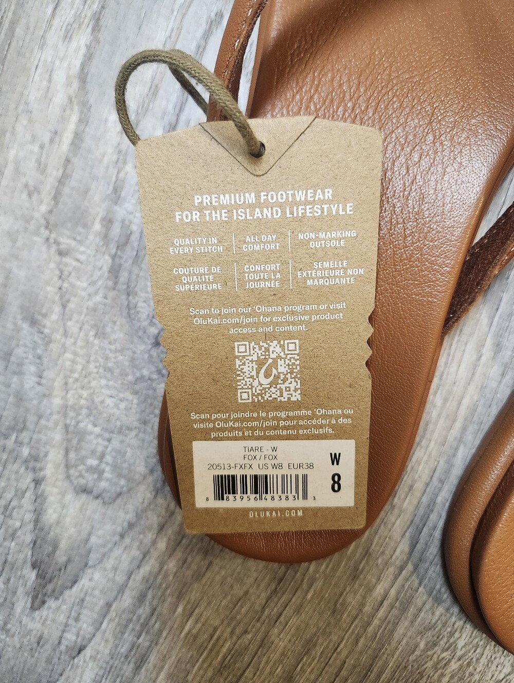 OluKai Chestnut Brown Faux-Leather Flip Flops Women's Size 8 - Picture 3 of 4